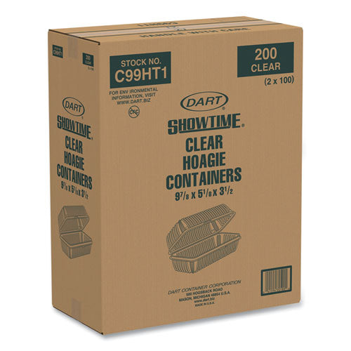 Showtime Clear Hinged Containers, Hoagie Container, 29.9 Oz, 5.1 X 9.9 X 3.5, Clear, Plastic, 100/bag, 2 Bags/carton