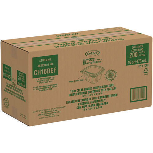Clearpac Safeseal Tamper-resistant/evident Containers, Flat Lid, 16 Oz, Clear, Plastic, 100/bag, 2 Bags/carton