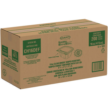 Clearpac Safeseal Tamper-resistant/evident Containers, Flat Lid, 16 Oz, Clear, Plastic, 100/bag, 2 Bags/carton
