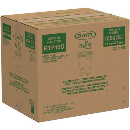 Bare Eco-forward Rpet Cold Cups, 16 Oz To 18 Oz, Plastic, Leaf Design, Clear, 50/pack, 20 Packs/carton