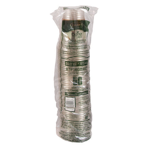 Bare Eco-forward Rpet Cold Cups, 16 Oz To 18 Oz, Plastic, Leaf Design, Clear, 50/pack, 20 Packs/carton