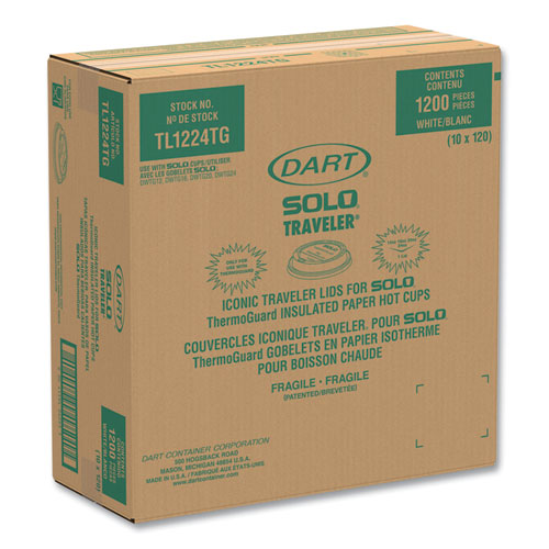 Solo Traveler Sip Through Lids For Thermoguard Hot Cups, Fits 12 Oz To 24 Oz Hot Cups, Plastic, White, 1,200/carton