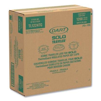Solo Traveler Sip Through Lids For Thermoguard Hot Cups, Fits 12 Oz To 24 Oz Hot Cups, Plastic, White, 1,200/carton