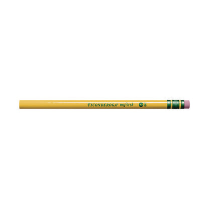 Ticonderoga Beginners Woodcase Pencil With Eraser And Microban Protection, Hb (#2), Black Lead, Yellow Barrel, Dozen