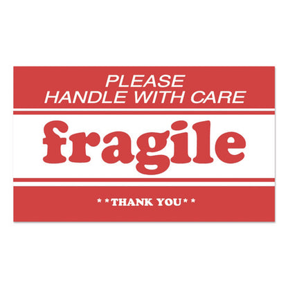 Pre-printed Message Labels, Fragile-please Handle With Care-thank You, 2 X 3, White/red, 500/roll