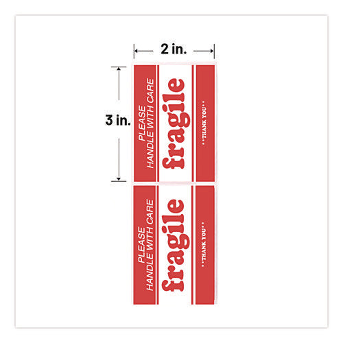 Pre-printed Message Labels, Fragile-please Handle With Care-thank You, 2 X 3, White/red, 500/roll