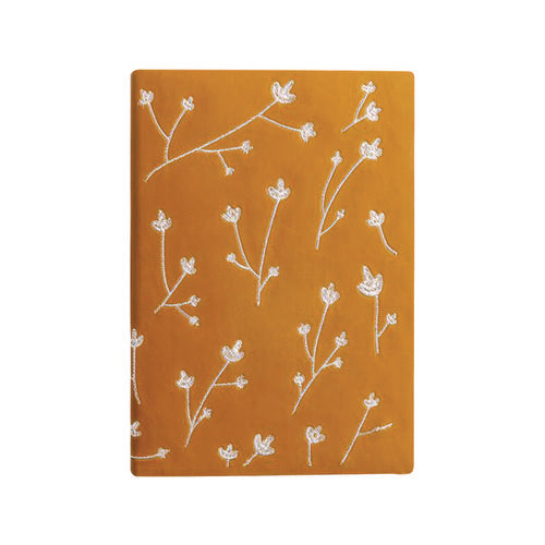 Vegan-leather Layflat Flexible Cover Journal, Samantha Branches/leaves, College Rule, Orange/cream Cover, (72) 8 X 5.5 Sheets