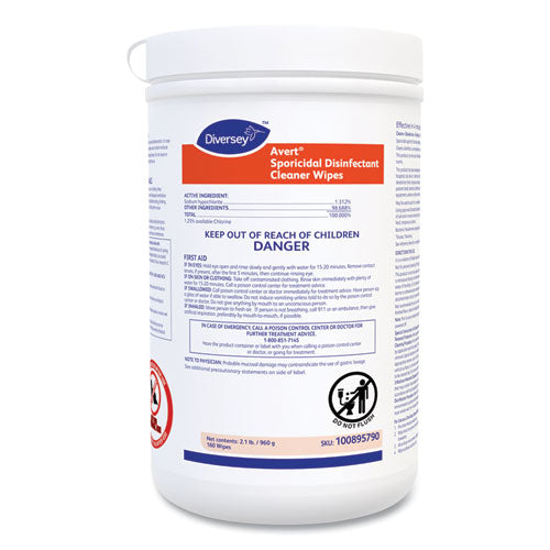 Avert Sporicidal Disinfectant Cleaner Wipes, 6 X 7, Chlorine Scent, 160/canister, 12/carton