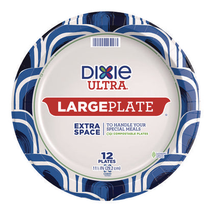 Heavy Duty Disposable Dinnerware, Large Plate, Paper, 11.5" Dia, Floral, Blue/yellow/white, 12/pack