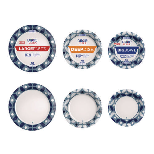 Heavy Duty Disposable Dinnerware, Large Plate, Paper, 11.5" Dia, Floral, Blue/yellow/white, 12/pack