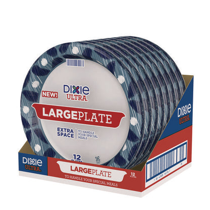 Heavy Duty Disposable Dinnerware, Large Plate, Paper, 11.5" Dia, Floral, Blue/yellow/white, 12/pack