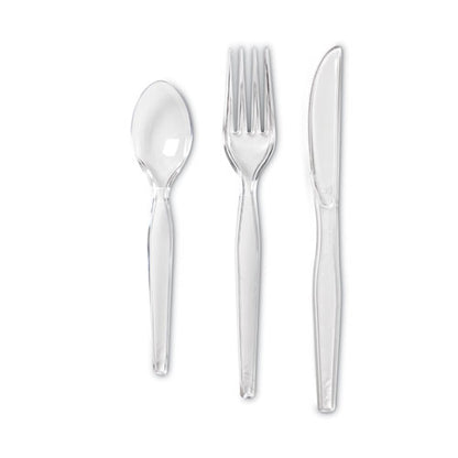 Cutlery Keeper Tray With Clear Plastic Utensils, Heavyweight, Fork/knife/spoon, Plastic, Crystal Clear, 1,800/carton