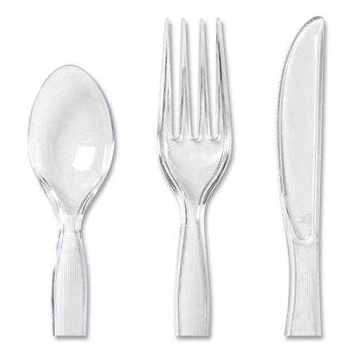 Cutlery Keeper Tray With Clear Plastic Utensils, Heavyweight, Fork/knife/spoon, Plastic, Crystal Clear, 180/pack