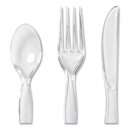 Cutlery Keeper Tray With Clear Plastic Utensils, Heavyweight, Fork/knife/spoon, Plastic, Crystal Clear, 180/pack