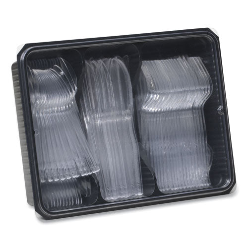 Cutlery Keeper Tray With Clear Plastic Utensils, Heavyweight, Fork/knife/spoon, Plastic, Crystal Clear, 180/pack