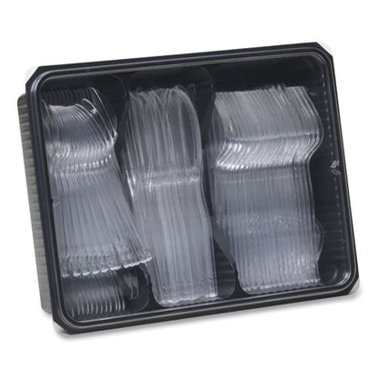 Cutlery Keeper Tray With Clear Plastic Utensils, Heavyweight, Fork/knife/spoon, Plastic, Crystal Clear, 180/pack