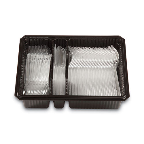 Combo Pack, Tray With Clear Plastic Utensils, Heavyweight, (90) Forks/(30) Knives/(60) Spoons, Plastic, Clear, 1,800/carton
