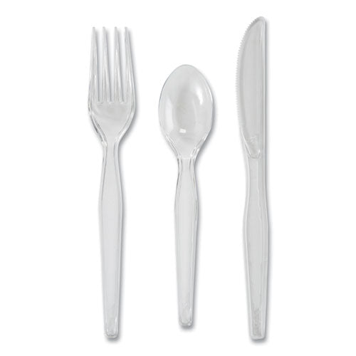 Heavyweight Polystyrene Cutlery, Fork/knife/spoon, Plastic, Clear, 180/pack, 10 Packs/carton