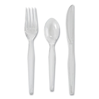 Heavyweight Polystyrene Cutlery, Fork/knife/spoon, Plastic, Clear, 180/pack, 10 Packs/carton