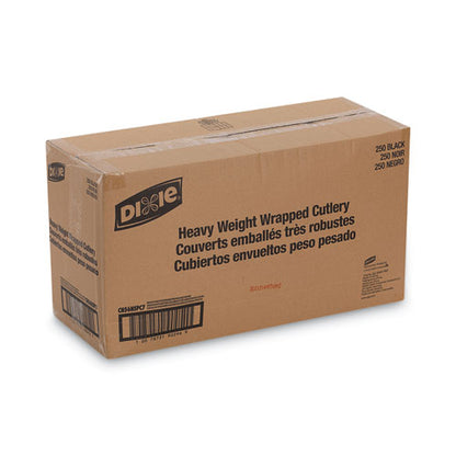 Wrapped Tableware/napkin Packets, Mediumweight, Fork/knife/napkin/spoon, Plastic, Black, 250/carton