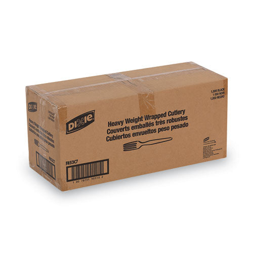 Individually Wrapped Heavyweight Forks, Plastic, Black, 1,000/carton