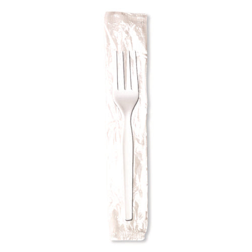Mediumweight Polystyrene Cutlery, Individually Wrapped, Fork, Plastic, White, 1,000/carton