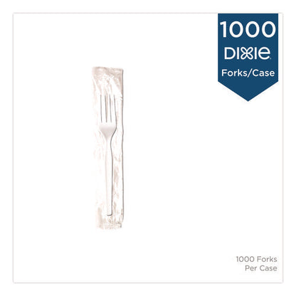 Mediumweight Polystyrene Cutlery, Individually Wrapped, Fork, Plastic, White, 1,000/carton