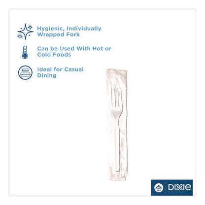 Mediumweight Polystyrene Cutlery, Individually Wrapped, Fork, Plastic, White, 1,000/carton