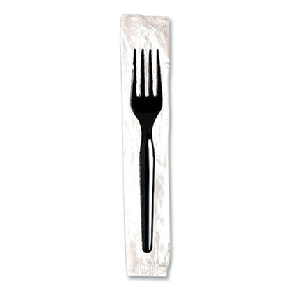 Individually Wrapped Mediumweight Polystyrene Cutlery, Fork, Plastic, Black, 1,000/carton