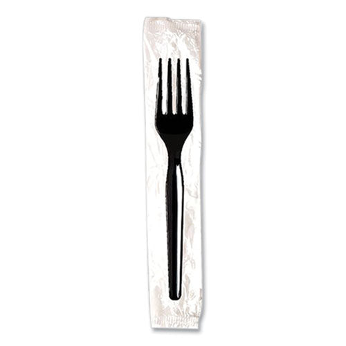 Individually Wrapped Mediumweight Polystyrene Cutlery, Fork, Plastic, Black, 1,000/carton