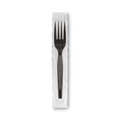 Grab'n Go Wrapped Cutlery, Fork, Plastic, Black, 90/box