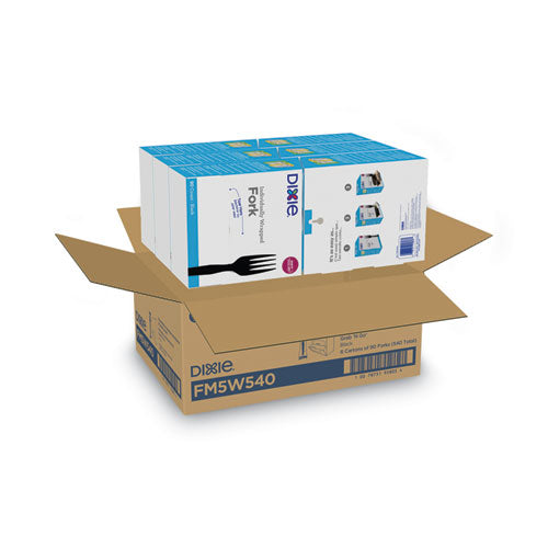 Grab'n Go Wrapped Cutlery, Fork, Plastic, Black, 90/box, 6 Boxes/carton