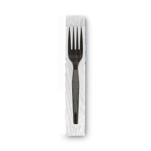 Grab'n Go Wrapped Cutlery, Fork, Plastic, Black, 90/box, 6 Boxes/carton