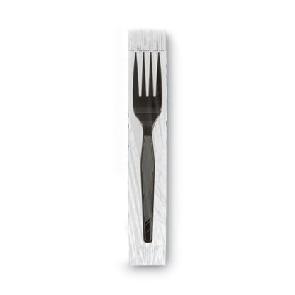 Grab'n Go Wrapped Cutlery, Fork, Plastic, Black, 90/box, 6 Boxes/carton