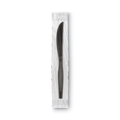 Grab'n Go Wrapped Cutlery, Knife, Plastic, Black, 90/box