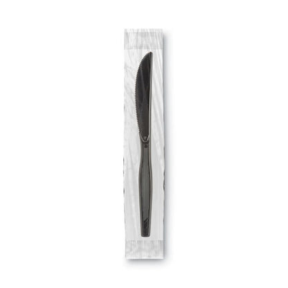Grab'n Go Wrapped Cutlery, Knife, Plastic, Black, 90/box, 6 Boxes/carton