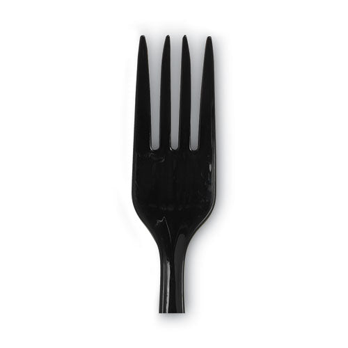 Individually Wrapped Heavyweight Forks, 6.88", Plastic, Black, 1,000/carton