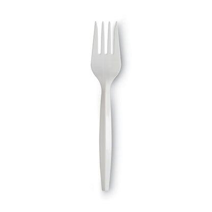 Plastic Cutlery, Mediumweight Fork, Plastic, White, 1,000/carton