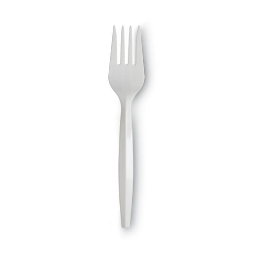 Plastic Cutlery, Mediumweight Fork, Plastic, White, 1,000/carton