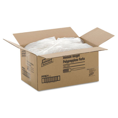 Plastic Cutlery, Mediumweight Fork, Plastic, White, 1,000/carton