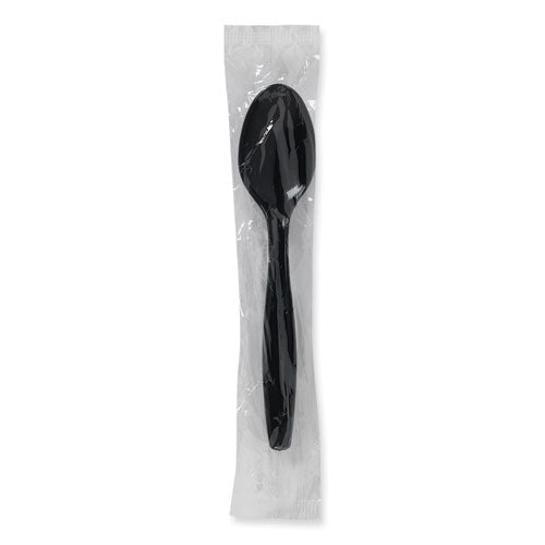 Individually Wrapped Heavyweight Spoons, Plastic, Black, 1,000/carton