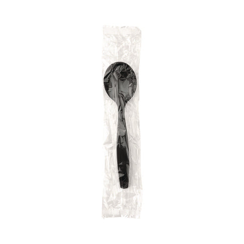 Individually Wrapped Heavyweight Soup Spoons, 5.75", Plastic, Black, 1,000/carton