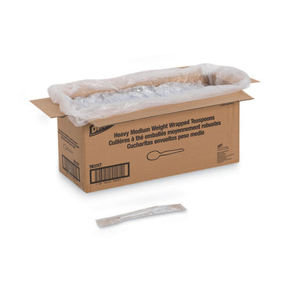 Individually Wrapped Mediumweight Polystyrene Cutlery, Spoon, Plastic, White, 1,000/carton