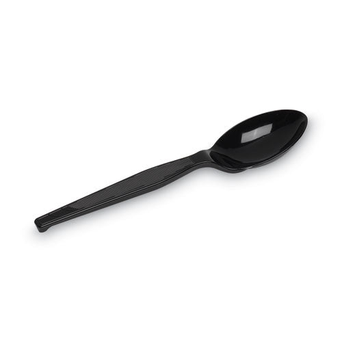 Plastic Cutlery, Heavy Mediumweight Spoon, Black, 1,000/carton