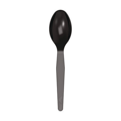 Mediumweight Polystyrene Wrapped Cutlery, Spoon, Plastic, Black, 1,000/carton