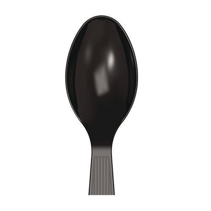 Mediumweight Polystyrene Wrapped Cutlery, Spoon, Plastic, Black, 1,000/carton