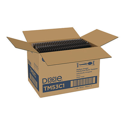 Mediumweight Polystyrene Wrapped Cutlery, Spoon, Plastic, Black, 1,000/carton