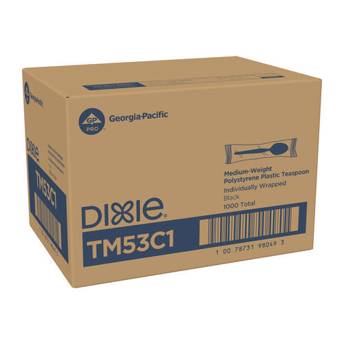 Mediumweight Polystyrene Wrapped Cutlery, Spoon, Plastic, Black, 1,000/carton