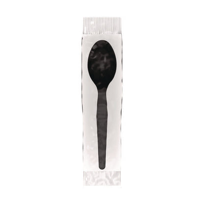 Mediumweight Polystyrene Wrapped Cutlery, Spoon, Plastic, Black, 1,000/carton
