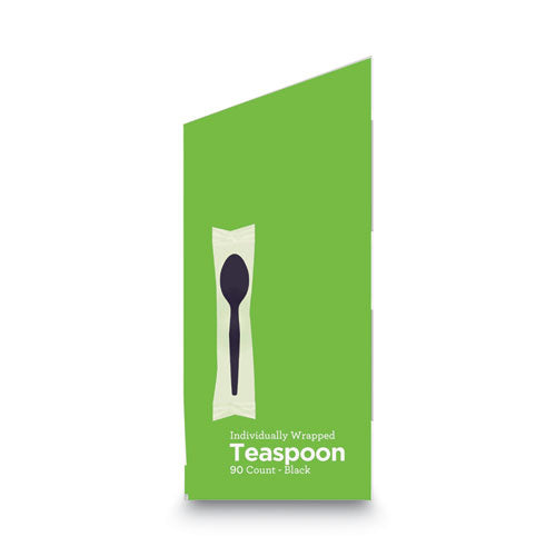 Grab'n Go Wrapped Cutlery, Spoon, Plastic, Black, 90/box